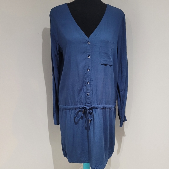 Lole Dresses & Skirts - Lole Women's Rayon Long Sleeve Button-Up Belted Tunic Dress Medium Blue Casual